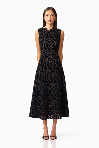 Eris Fit & Flare Midi Dress in Black