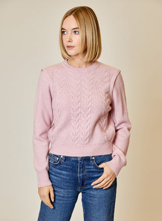 Crew Neck Cable Sweater in Shadow Pink