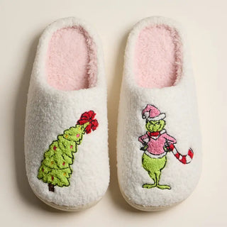 Green Monster Christmas Tree Holiday Slippers