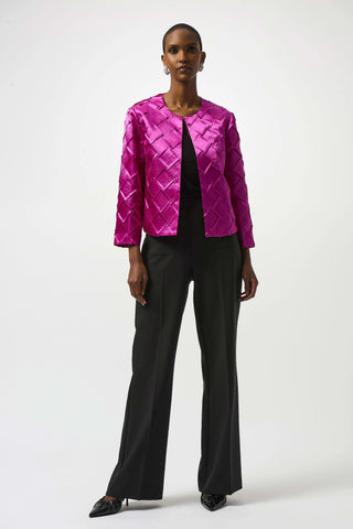 Textured Satin Collarless Jacket