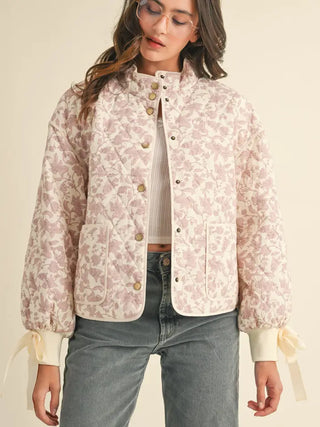 Floral Quilted Jacket with Ribbon Detail