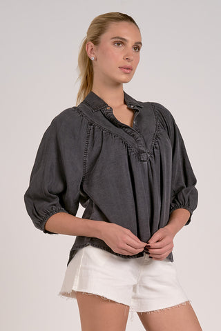 V-Neck Top 3/4 Bubble Sleeve