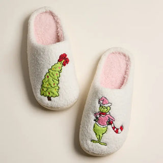 Green Monster Christmas Tree Holiday Slippers