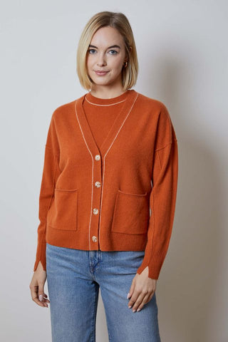 Contrast Cardigan in Red Clay Combo