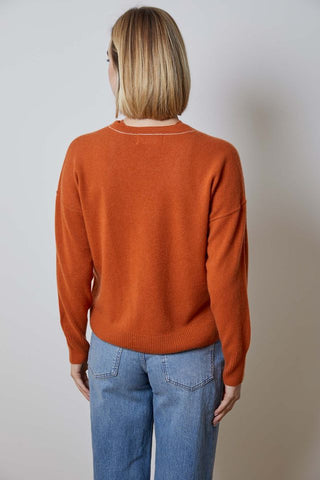 Contrast Cardigan in Red Clay Combo