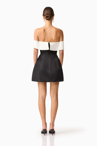 Sorrel Off the Shoulder Mini Dress in Black & White