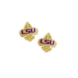 Gold Glitter and Purple LSU Fleur de Lis Stud