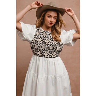 Crochet Top Midi Dress with Back Key Hole