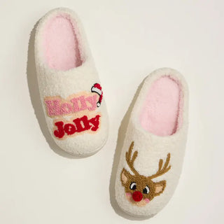 Holly Jolly Reindeer Holiday Slippers
