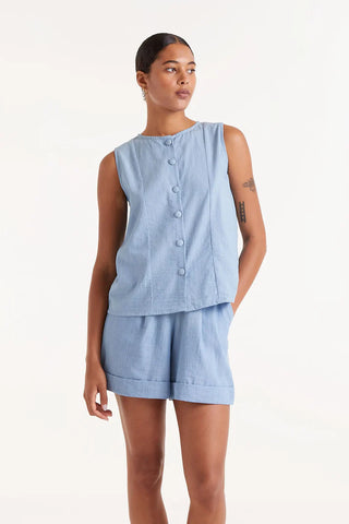 Denim Effect Button Top