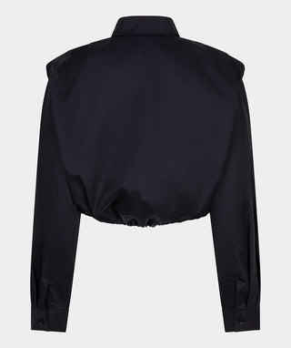 Blouse Cropped Drawstring Poplin