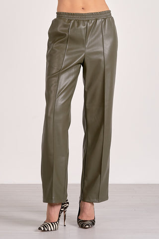 Faux Leather Elastic Waistband Pant