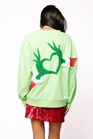 Green Grinch Heart Hands Sweatshirt