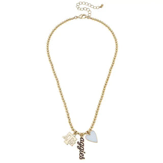 Texas A&M Aggies Ball Bead Charm Necklace in Shiny Gold