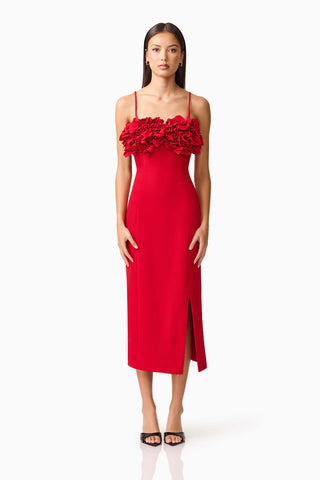 Lila Fitted Midi Dress in Red
