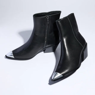 Ashton Ankle Boot in Black with Metal Tip Leather