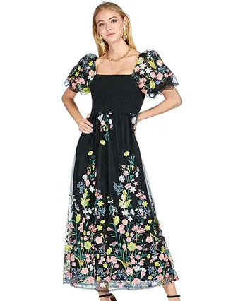 Embroided Black Dress
