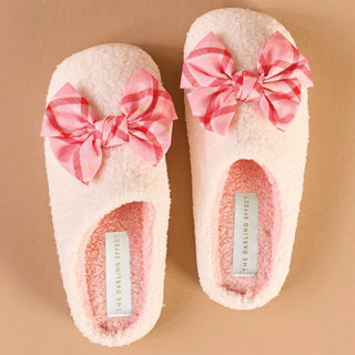 Betty Bow Fuzzy Slippers - Festive Plaid