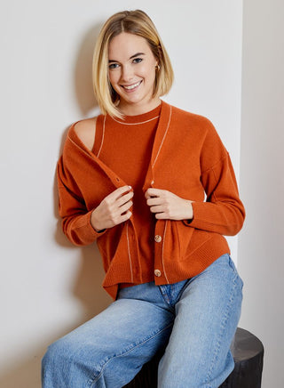 Contrast Cardigan in Red Clay Combo