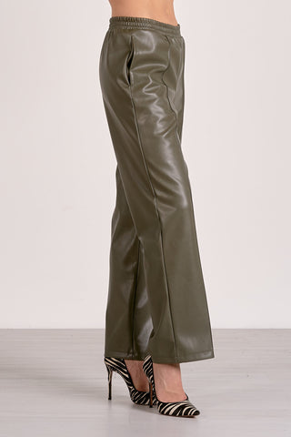 Faux Leather Elastic Waistband Pant