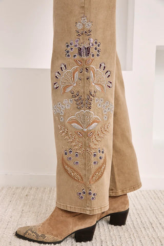Embroidered Wide Leg Jeans