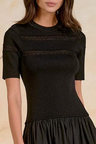 Mixed Media Short Sleeve Midi Dress