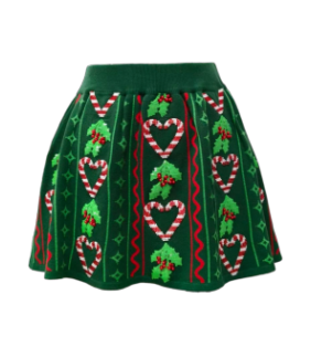 Green 3D Holly & Peppermint Knit Skirt