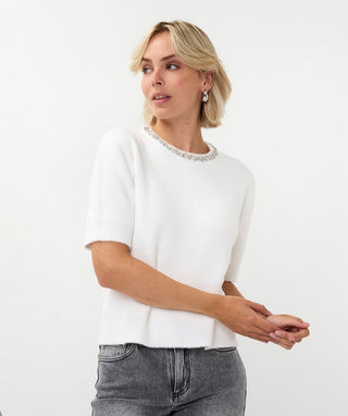 Sweater Fancy Neck Short Sleeve
