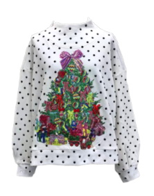White & Black Polka Dot Multi Christmas Tree Mockneck Sweatshirt