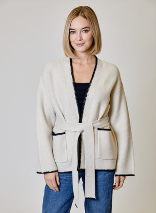 Tie Front Cardigan in Hummus