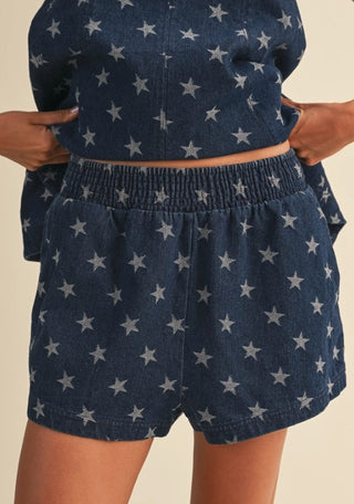Star Denim Trapez Sleeveless Top and Shorts