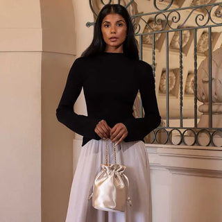 Jeane Champagne Satin Top Handle Bag