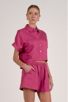 Fuchsia Cropped Button-Down