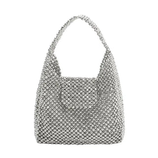 Krystal Silver Beaded Top Handle Bag