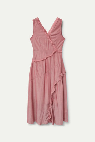 Long Pink Ruffled Dress