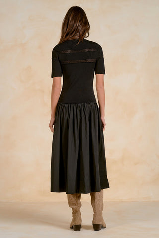 Mixed Media Short Sleeve Midi Dress