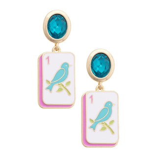 Bird Bam Rhinestone Drop Earrings in Aqua