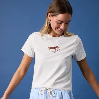 Crew Neck Short Sleeve "USA Dog" Embroidered T-Shirt