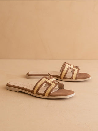 The Ena | Brown H Cutout Raffia Slide