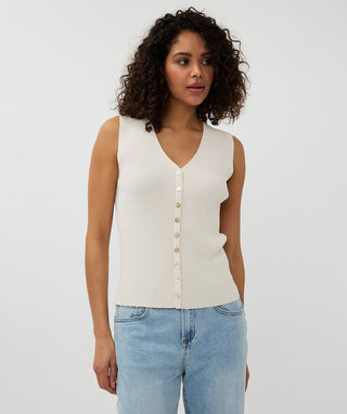 Top V-neck Buttons Sand