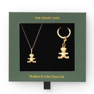 Gold Teddy Bear Necklace and Collar Charm Set