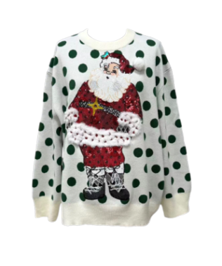 White & Green Polka Dot Sequin Santa