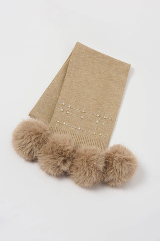 Knitted Faux Fur Pompom Scarf