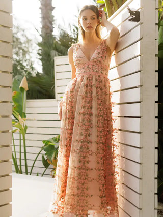 Embroidered Floral Lace Maxi Dress