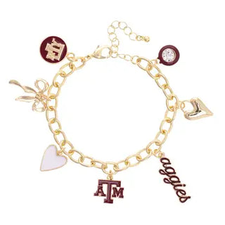 Texas A&M Aggies Enamel Icons Charm Bracelet in Shiny Gold