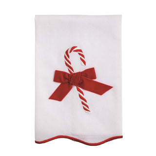 Candy Cane Bow Scallop Embroidered Towel