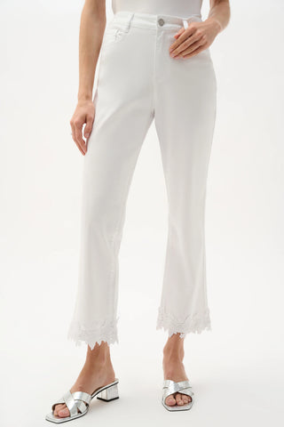 Featherweave™ Denim Straight Crop Jeans With Lace Appliqué