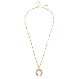 Rhinestone Cowgirl Horseshoe Necklace in Shiny Gold