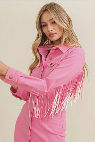 Fringe Distressed Button Up Dress