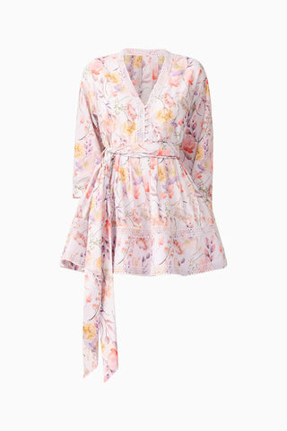 Ines Long Sleeve Mini Dress in Purple Floral